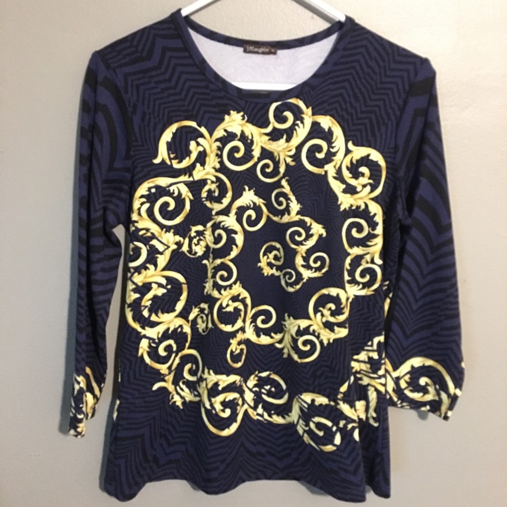 J. McLaughlin Blue and Gold Patterned Too